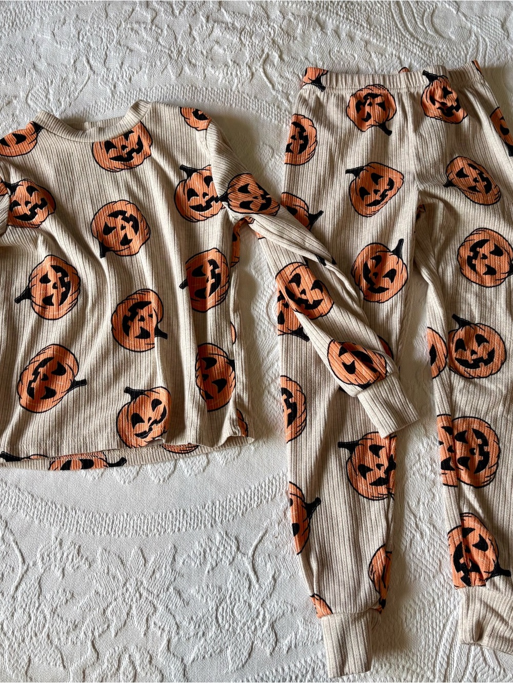 Kids Size 6 - George Beige and Orange Jack-o'-Lantern Kids Pajama Set